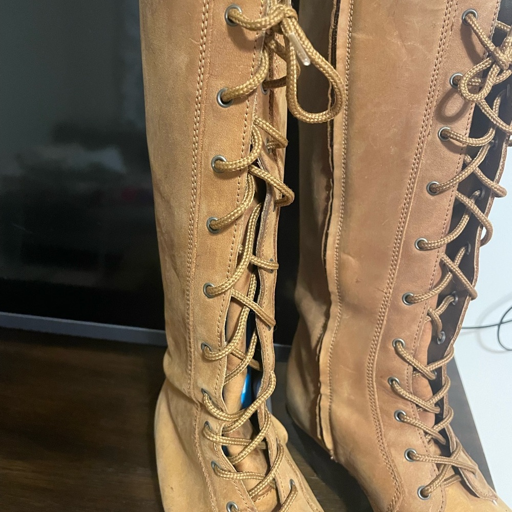Oakley Tall Lace Up Leather Boots Tan Size 7.5 Riding Western Style - Picture 4 of 10